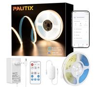 PAUTIX WIFI COB LED Tira Blanco Cálido 2700K 5M,480LEDs/M Regulable 24V LED Tira Flexible CRI90+ Brillo,Inteligente Función con Alexa,RF Remoto y Alimentación para decoración del Hogar de Bricolaje