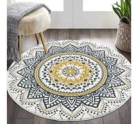 Pauwer Alfombra Salon Redonda 120 cm Bohemio Alfombra Habitacion Dormitorio Antideslizante Lavables en Lavadora Tapete Quarto Pelo Corto Suave Tapete Sala para Sala de Estar, Decoración de Guardería