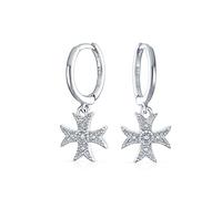 Pave Circonio Cúbico CZ Antiguo Religioso Masónico Caballero Templario Flor De Lis Cruz De Malta Huggie Aro Para Las Mujeres Adolescentes Intercambiables Removibles Dijes .925 Plata Esterlina