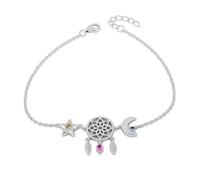 PAVELS Pulsera de atrapasueños para mujer y niña, plata de ley 925 con circonitas, estrella y luna, joya bohemia, regalo para madre e hija, ajustable y hecha a mano con amor