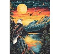 Pavemlo 5D Diamond Painting Completo Kits águila Junto Al Lago, DIY Pintura de Diamante Arte Luna, Completo Bordado Punto de Cruz Stitch Cristal Pintura Manualidades para Decoración 30x40 cm