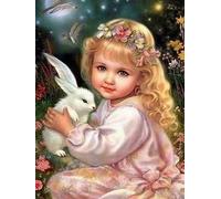 Pavemlo 5D Diamond Painting Completo Kits Chica Angel, DIY Kit de Pintura de Diamante Arte Conejo, Completo Bordado Punto de Cruz Stitch Cristal Pintura Manualidades para Decoración 30X40 cm