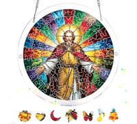 Pavemlo Acryl Sonnenfänger Puzzle 83 Teile, DIY Handwerk Jesús Doppelseitige Glasmalerei Fensterkunst mit Kette, Achtsames Geschenk für Mutter, Heimdeko 18 cm F262