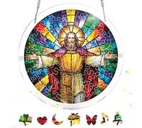 Pavemlo Acryl Sonnenfänger Puzzle 83 Teile, DIY Handwerk Jesús Doppelseitige Glasmalerei Fensterkunst mit Kette, Achtsames Geschenk für Mutter, Heimdeko 18 cm F264