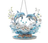 Pavemlo Hanging Diamond Art Kits for Adults Dolphin Ocean - 8x8 Inch Double-Sided Acrylic Board DIY Crystal Diamond Suncatcher Pendant, Sparkling Home Wall or Window Decoration Handmade Gift
