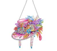 Pavemlo Kits de arte de diamantes colgantes para adultos, sombrero de flores, tablero acrílico de doble cara de 8 x 8 pulgadas, colgante de atrapasueños de diamantes de cristal, brillante decoración