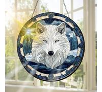 Pavemlo Lobo Atrapasueños De Vidrieras, Decoración Colgante para Ventanas Animales - Atrapasueños Hecho a Mano como Decoración para Jardín, Uso Interior Y Exterior, 20 X 20 cm