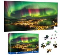 Pavemlo Puzzle 1000 Piezas para Adultos Aurora Boreal Fiordo Noruego - 41x80cm Rompecabezas de Forma Especial Puzzles | Desafío Imposible | Decoración para Hogar Amantes Puzzles