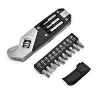 Pavewood Llave ajustable de acero inoxidable 17 en 1, plegable, multiherramienta, multifuncional, kit de puntas de destornillador, color negro