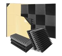 Pavewood Paquete de 12 Paneles de Pared Insonorizados de 2X12X12 Pulgadas, Autoadhesivos, Paneles de Espuma de CuñA A Prueba de Sonido para Oficina de Estudio en Casa, Negro y Gris