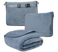 PAVILIA Almohada de viaje, suave manta de avión 2 en 1, manta de avión compacta plegable, almohada de coche esencial para vuelo, accesorios de regalo para viajeros, correa de mochila de equipaje, 60 x