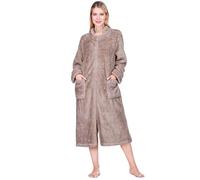 PAVILIA Bata de baño de sherpa con cremallera frontal para mujer, bata de baño de felpa cálida con cremallera, bolsillos esponjosos, Topo, L-XL