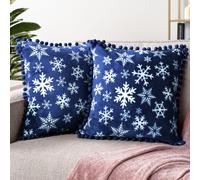 Pavilia copas de almohada de tiros azules con copos de nieve con pomm 20x20 juego de 2 fundas de almohada decorativa de Navidad para almohadas de dor