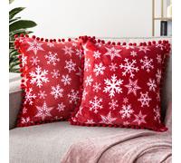 Pavilia copas de almohada de tiros rojas con copos de nieve con pomm 20x20 juego de 2 cajas de almohadas decorativas de Navidad para almohadas peque