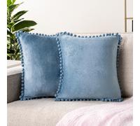 Pavilia Dusty Blue Show Almow Covers con Pom 18x18 Juego de 2 cajas de almohadas decorativas para la esttica del dormitorio almohadas de tiros peque