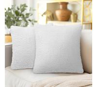 PAVILIA - Fundas de almohada blancas esponjosas, decorativas, para cama, sof , sof , suave piel sint tica, cuadradas, de sherpa