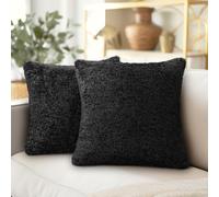 PAVILIA - Fundas de almohada negras esponjosas, decorativas, para cama, sof , sof , suave piel sint tica, cuadradas, de sherpa