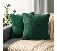 PAVILIA Juego de 2 Fundas de Almohada esponjosas de Color Verde Esmeralda, Fundas de Almohada Decorativas para Cama, sofá, Funda de cojín de Piel sintética Suave, Fundas de Almohada cuadradas de