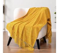 Pavilia Manta Amarilla Mostaza para sofá y sofá Cama, Manta Tejida de Punto Suave con borlas, Decorativa para Silla y Sala de Estar, 50 x 60 Pulgadas