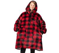 PAVILIA Manta con capucha, suéter Sherpa de gran tamaño con bolsillos, súper suave y acogedora, regalo cálido para mujeres, hombres y adultos (rojo a cuadros búfalo)