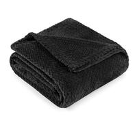 PAVILIA Manta de forro polar suave color negro sólido para sofá, manta ligera de felpa cálida para cama, manta de franela mullida y acogedora para sofá, viajes, patrón jacquard, negro, individual, 60