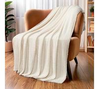 PAVILIA Manta de Punto de Felpa para sofá, Manta súper Suave y esponjosa, Manta Ligera para Cama, sofá, Manta de Punto cálida y acogedora para Todas Las Estaciones (Beige Crema, 50 x 60 Pulgadas)