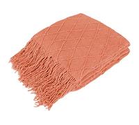 PAVILIA Manta de punto naranja coral para sofá, cama individual, manta de punto suave para sala de estar, manta decorativa ligera de otoño para silla, manta bohemia texturizada para exteriores, 60 x