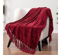 PAVILIA Manta de Punto Rojo borgoña para sofá, Suave Color Rojo Granate Oscuro con Flecos de borlas, Manta Decorativa de Punto de felpilla Tejida para sofá, Cama, Sala de Estar, Regalo Decorativo, 50
