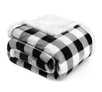 PAVILIA Manta de Sherpa a Cuadros de búfalo, Manta de Forro Polar de Franela a Cuadros Blancos y Negros para sofá Cama, Manta de Microfibra de Felpa a Cuadros mullida y cálida | 50 x 60 Pulgadas
