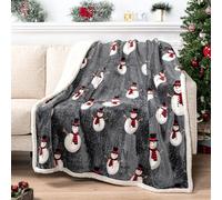 PAVILIA Manta de Sherpa de Navidad, decoración de muñeco de Nieve, Forro Polar, Felpa, cálida, acogedora Manta Reversible de Microfibra para Vacaciones, 50 x 60 Pulgadas