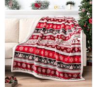 PAVILIA Manta de Sherpa de Navidad, decoración navideña, Renos, Forro Polar, Felpa, cálida, acogedora, Reversible, de Microfibra, para Vacaciones, 50 x 60 Pulgadas