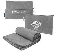 PAVILIA Manta de Viaje compacta, Bolsa Plegable de Manta de avión, Juego de Almohada portátil de Forro Polar Suave, Viajes en avión, Viajes en Coche, Accesorios Esenciales de Viaje, Clip de Mochila