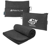 PAVILIA Manta de Viaje compacta, Bolsa Plegable de Manta de avión, Juego de Almohada portátil de Forro Polar Suave, Viajes en avión, Viajes en Coche, Accesorios de Regalo, Clip para Mochila de