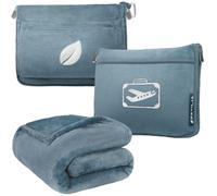 PAVILIA - Manta de viaje y almohada en bolsa suave con bolsillos - Juego de manta para avi n - Manta compacta y plegable - Imprescindible para volar