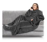 PAVILIA Manta polar con mangas y bolsillos para los pies para adultos, manta de peluche, vestido cálido y acogedor, regalo cómodo para esposa, mamá, gris oscuro