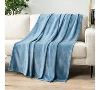PAVILIA Manta polar tamaρo doble | Manta de franela de lujo sϊper suave | Manta ligera de microfibra para sofα cama (azul polvoriento 60 x 80 pul