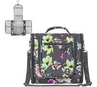 PAVILIA Neceser Colgante de Viaje para Mujeres y Hombres | Organizador de artículos de tocador de baño, Gris Floral, XL, Neceser