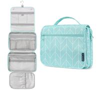 PAVILIA Neceser colgante para mujeres y hombres, organizador de cosméticos plegable, bolsa de viaje, bolsa de maquillaje resistente al agua, kit de artículos de tocador grande, Teal Chevron, L