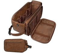 PAVILIA Neceser para hombres, bolsa de aseo de viaje | Kit Dopp resistente al agua, organizador de bolsa de afeitado de piel sintética para accesorios de tocador, aseo, higiene, cosméticos (marrón),
