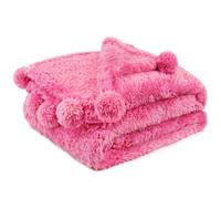 PAVILIA Pink Sherpa Throw Blanket for Couch, Warm Plush Pom Pom Blanket Throw Twin, Fuzzy Sofa Blanket Throw for Bed, Lightweight Soft Cozy Fluffy Bla