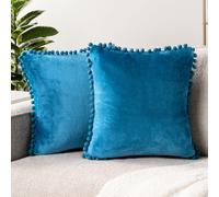 Pavilia TEAL Cubiertas de almohada azul de lanzamiento con pomm 20x20 Juego de 2 cajas de almohadas decorativas para la esttica del dormitorio almoh