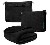 PAVILIA Travel Blanket Pillow, Soft Airplane Blanket 2-in-1 Combo Set, Plane Blanket Compact Packable, Flight Essentials Car Pillow, Travelers Gifts Accessories, Luggage Backpack Strap, 60x43 Black