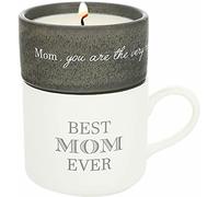 Pavilion - Best Mom Ever - Vela de 113.4 g y taza de 306.2 g, gris y crema, neutral, apilable para: & From: juego de regalo