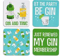 Pavilion Gift Company 74933 Gin & Tonic - Juego de Posavasos de 4 Piezas, diseño y Personaje, con Soporte para Caja, Corcho, Multicolor
