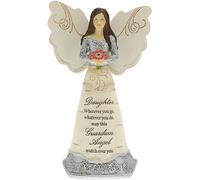Pavilion Gift Company Ángel sosteniendo Flores, poliresina, Beige, 7.5 Pulgadas
