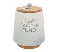 Pavilion Gift Company - Happy Camper 6.5-inch Unique Ceramic Piggy Bank Savings Bank Money Jar with Cork Base and Cork Lid Ombre Gray