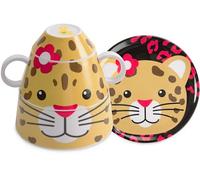 Pavilion Gift Company Izzy and Owie - Juego de vajilla apilable de cuatro piezas, diseño de leopardo