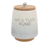 Pavilion Gift Company - Nip & Tuck Fund 6.5-inch Unique Ceramic Piggy Bank Savings Bank Money Jar Bank with Cork Base and Cork Lid Ombre Gray
