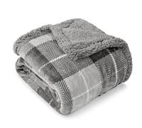 Pavilion - Manta Sherpa a cuadros gris claro para sofá individual, manta de forro polar de franela de felpa, manta de cabina suave y mullida para sofá cama, regalo cálido y acogedor de invierno, 60 x