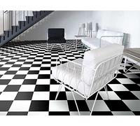 Pavimento de PVC en blanco y negro a cuadros, Corte (2m de ancho, 8m de largo)
